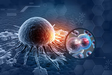 Human Cancer cells,. T-Cells, Tumor cells. 3d illustration. - obrazy, fototapety, plakaty