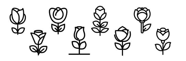 Rose flower icon sheet vector art collection