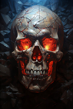 scary halloween skull with glowing insides - generative ai