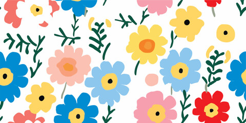 Beautiful vector minimalist seamless pattern with cute colorful abstract flowers. Modern floral pattern. Collage contemporary seamless pattern. Hand drawn pattern