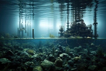 submerged power plant infrastructure in clear water