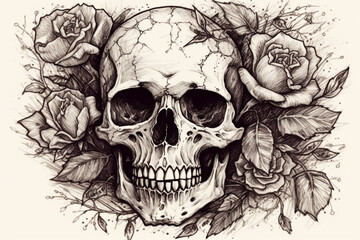 Skull and roses, Tattoo Sketches, 