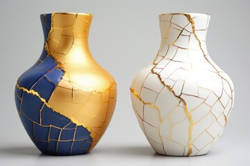 before and after kintsugi transformation of ceramics