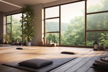 minimalist home yoga space with peaceful nature view