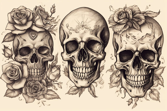 Sugar skull, Tattoo Sketches, 
