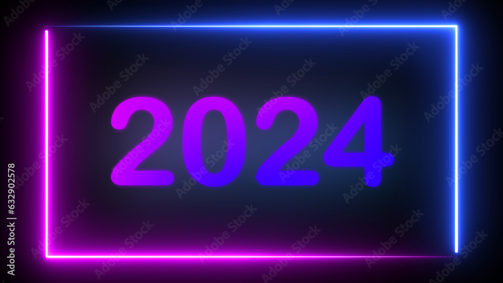 Wall mural step into countdown happy new year 2024 vibrant sci-fi scene with our mesmerizing abstract neon loop