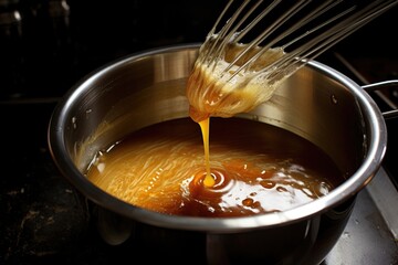 whisking sauce ingredients in a mixing bowl