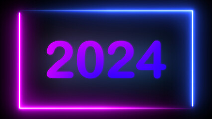 Step into countdown Happy new year 2024 vibrant sci-fi scene with our mesmerizing abstract neon loop art. Experience the future in a stylish purple and blue frame