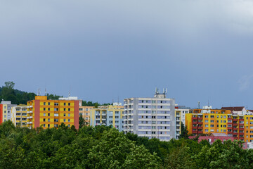 Fototapeta na wymiar Modern, colorful panel houses, low-energy housing.