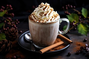 hot chocolate with whipped cream and cinnamon