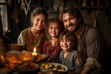 Fototapeta premium Mother And Her Family Enjoying A Delicious Meal, Generative AI