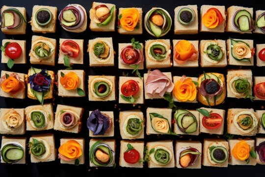 Mini Sandwich Bites Arranged In A Creative Pattern