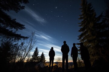 Fototapeta premium Mother And Her Family Stargazing, Generative AI
