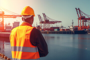 An industry with cargo ship engineer workers. Safety Surveys by Uniformed Engineer Teams in the Cargo Ship Area. 