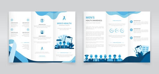Senior men's health awareness or prostate cancer awareness month trifold brochure, pamphlet, triptych leaflet or flyer template