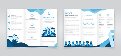 Young and middle aged men's health awareness or prostate cancer awareness month trifold brochure, pamphlet, triptych leaflet or flyer template