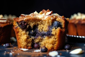 close-up of a golden-brown blueberry muffin