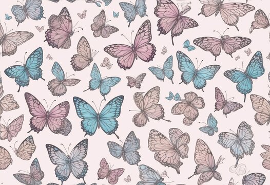 seamless background with Light pink butterflies.ai generated