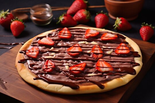brazilian sweet pizza with chocolate and strawberry 