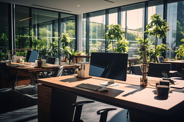 Professional Workspace. Office Interior with Modern Design and Natural Lighting