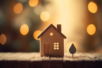 Miniature house on table with bokeh background. Real estate concept