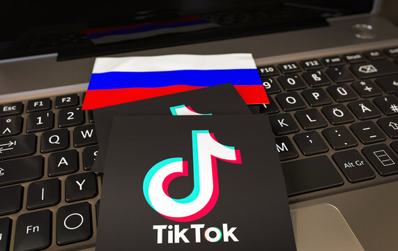 Russia, Russian Federation, tiktok logo, social media image - social media visual design - (3D Rendering)