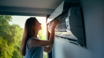 woman checking air condition