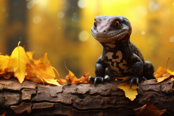 Salamander with nature background style with autum