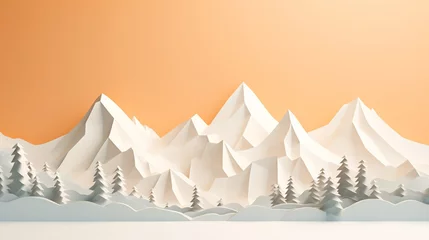 Wall murals Mountains winter landscape with mountains made of paper cut made with generative AI