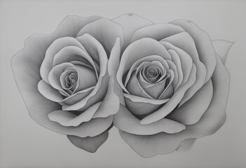 Black flowers sketch on white, generated Ai