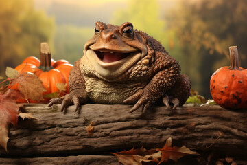 Toad with nature background style with autum