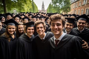 Obraz premium Graduates Posing With Their Friends, Generative AI 