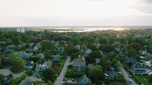 Wealthy suburban town aerial view of Jamestown Rhode Island