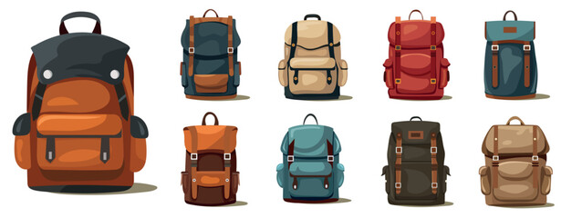 Bright colorful Backpack for camping in flat and cartoon style. © Rina Antipina