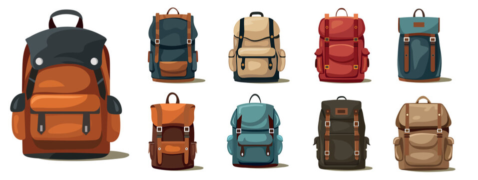 Bright colorful Backpack for camping in flat and cartoon style.