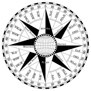 recommend clip art: Kompassrose-Vektor mit allen zweiunddrei√üig Windrichtungen und deutscher Osten Bezeichnung.
                    Windrose mit Planet Erde Symbol in der Mitte.
                    Symbol f√ºr die Marine-, Schifffahrts- oder Trekking-Navigation