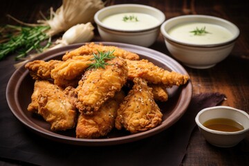 homemade fried chicken with dipping sauce