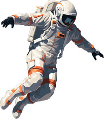 Plakat a spaceman wearing a jumpsuit and jumping between the air and the ground white background AI defined