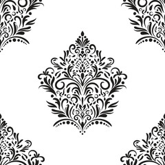 Damask floral motif tile pattern. Luxury wallpaper texture ornament decor. Baroque Textile, fabric, tiles. Isolated on Transparent background.