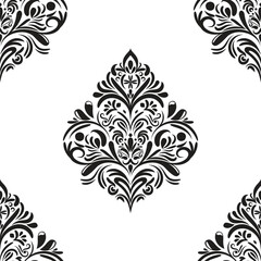 Damask floral motif tile pattern. Luxury wallpaper texture ornament decor. Baroque Textile, fabric, tiles. Isolated on Transparent background.