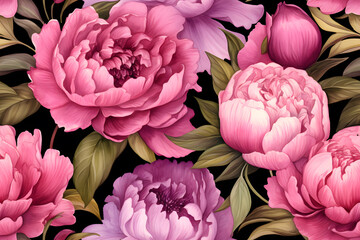 Peony flowers watercolor  seamless pattern 