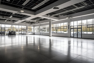 Empty car dealership showroom with no salespeople, Business, 