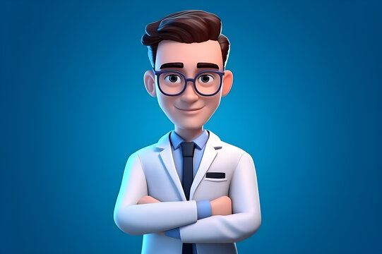 A professional young male doctor cartoon character. Medic specialist with stethoscope in doctor uniform. Medical concept.