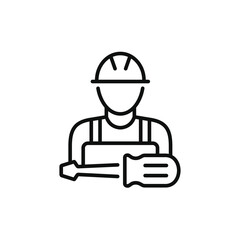 Construction worker line icon isolated on white background. Worker icon. Builder icon