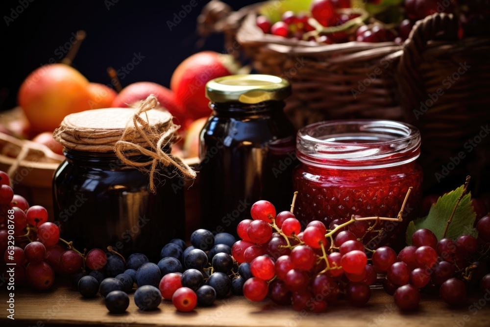 Sticker close-up of ripe fruits and berries for jam-making