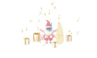 PNG summer with a cute 3D rendering Santa Claus in a diving suit, capturing the pastel magic of holiday surf travel. Enjoy a special offer on Shopping Day and celebrate the season with joy and charm.