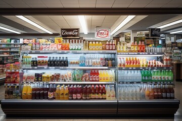 Fototapeta na wymiar Grocery Stores Beverage Aisle, Generative AI
