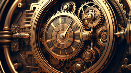 A steampunk style with gears pipes and clocks - obrazy, fototapety, plakaty