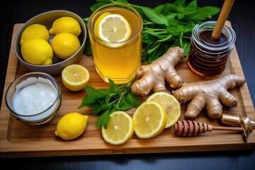 top view of ingredients for lemonade on a board