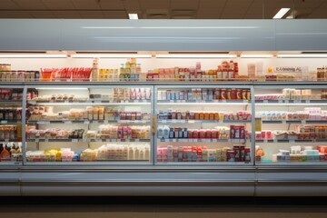 Grocery Stores Dairy Section With Various Dairy Products, Generative AI